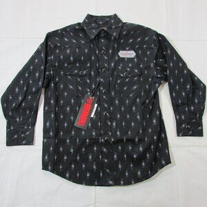 Rock & Roll Boy's LG Long Sleeve Abstract Print Snap Western Shirt - Black
